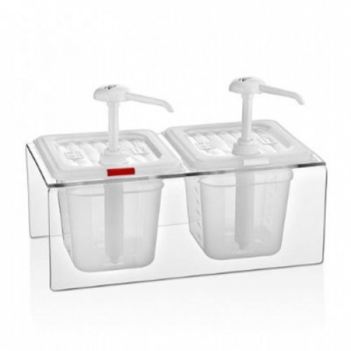 Sauce Pump Dispenser (Double) With Pc Stand GNPP 1/6 150 mm - GDP-02 - Clear